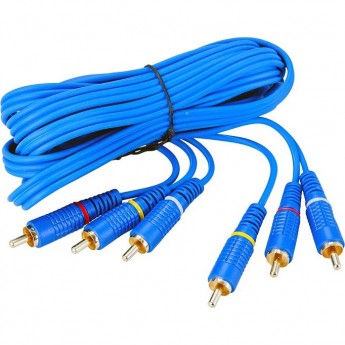 Шнур REXANT 3 RCA - 3 RCA, 3м, синий (GOLD) Шнур REXANT 3 RCA - 3 RCA, 3м, синий (GOLD)