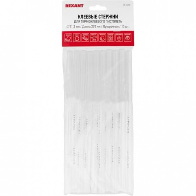 Стержни клеевые REXANT Ø 11 мм 270 мм прозрачные, 10 шт. 09-1270 Стержни клеевые REXANT Ø 11 мм 270 мм прозрачные, 10 шт. 09-1270