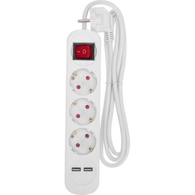 Удлинитель REXANT STANDARD 3 гнезда, 1,5м, 3х1,0мм², с/з, с выключателем, 2 USB, белый 13-4015 Удлинитель REXANT STANDARD 3 гнезда, 1,5м, 3х1,0мм², с/з, с выключателем, 2 USB, белый 13-4015