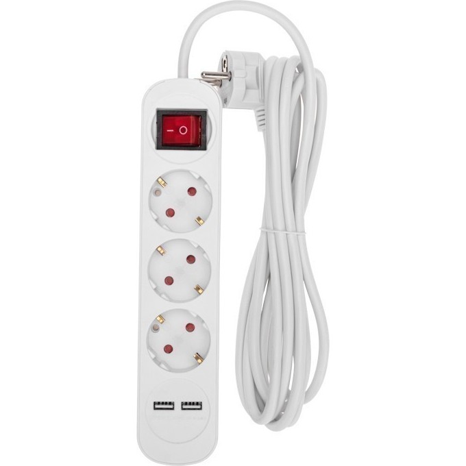 Удлинитель REXANT STANDARD 3 гнезда, 3м, 3х1,0мм², с/з, с выключателем, 2 USB, белый 13-4016 Удлинитель REXANT STANDARD 3 гнезда, 3м, 3х1,0мм², с/з, с выключателем, 2 USB, белый 13-4016