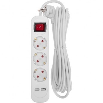 Удлинитель REXANT STANDARD 3 гнезда, 5м, 3х1,0мм², с/з, с выключателем, 2 USB, белый Удлинитель REXANT STANDARD 3 гнезда, 5м, 3х1,0мм², с/з, с выключателем, 2 USB, белый